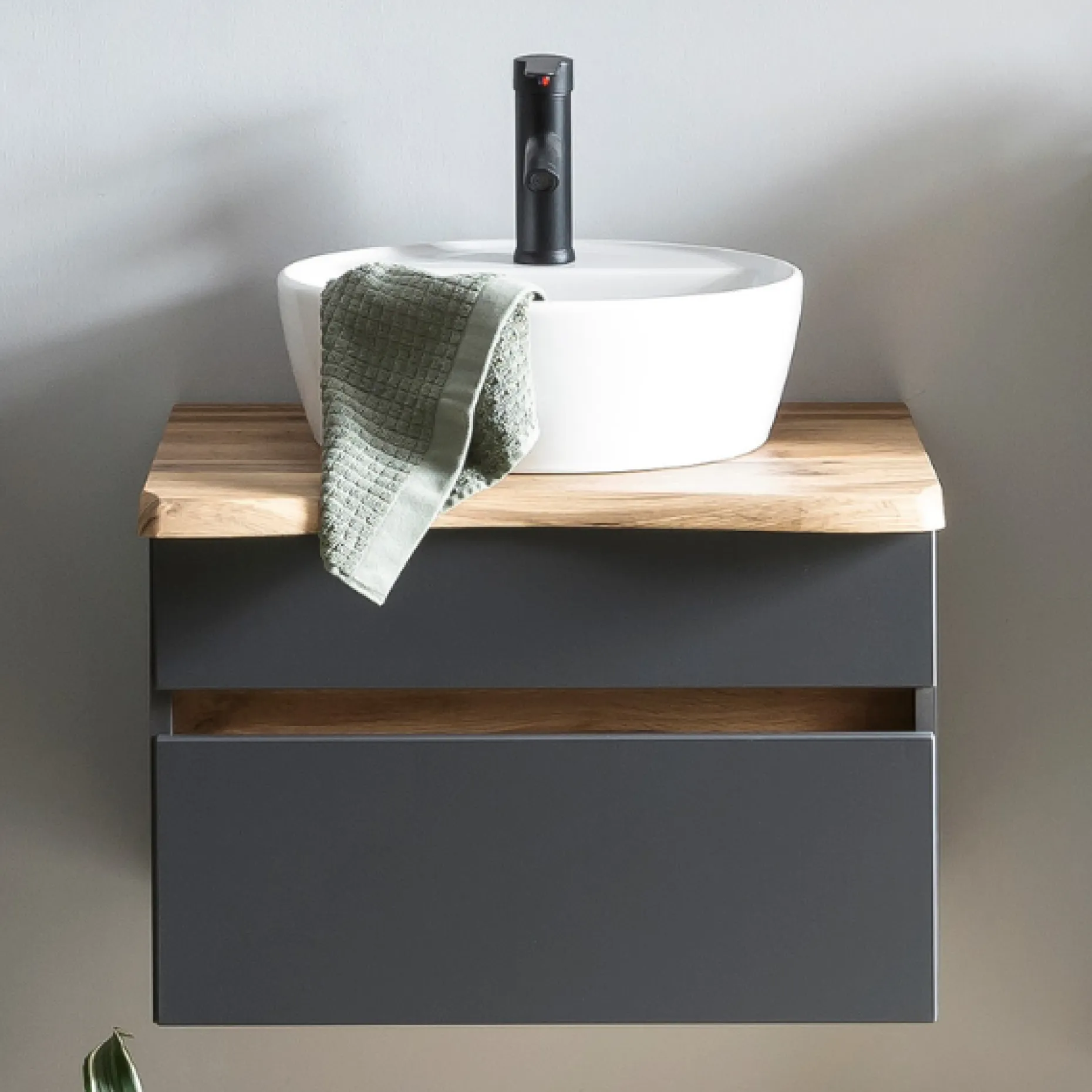 Waschtischunterschrank Vikas 61cm 2 Schubladen - anthrazit/eick