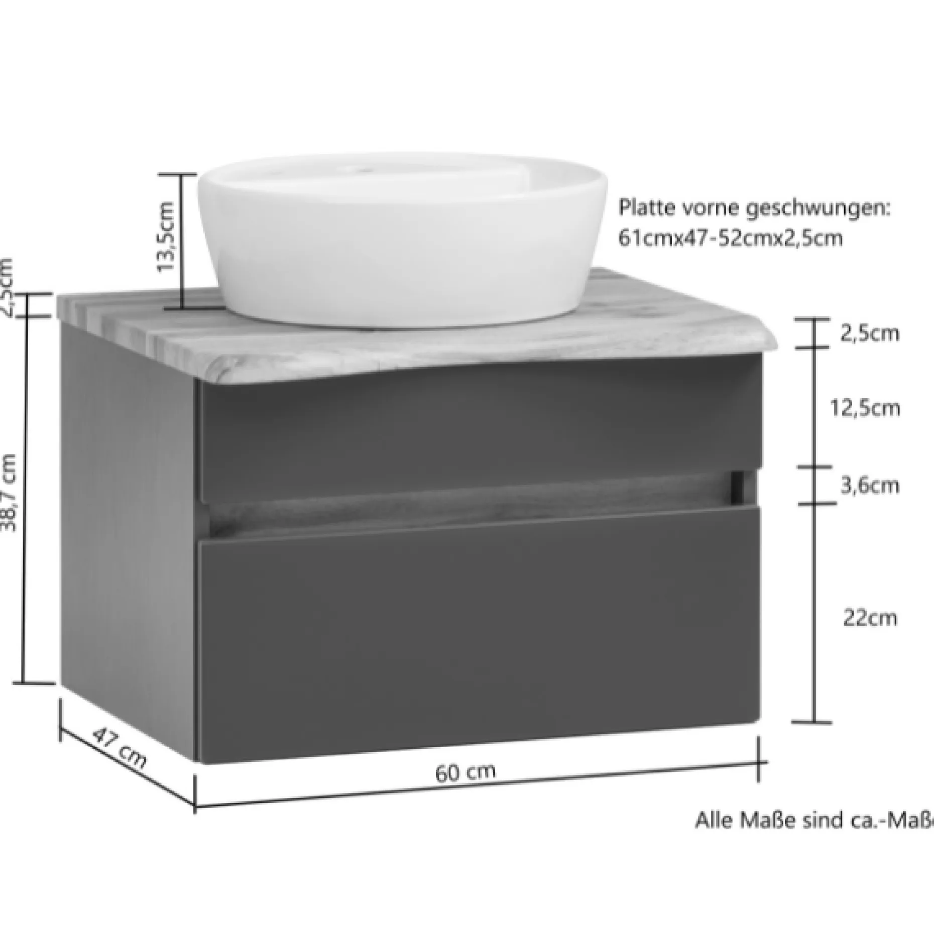 Waschtischunterschrank Vikas 61cm 2 Schubladen - anthrazit/eick