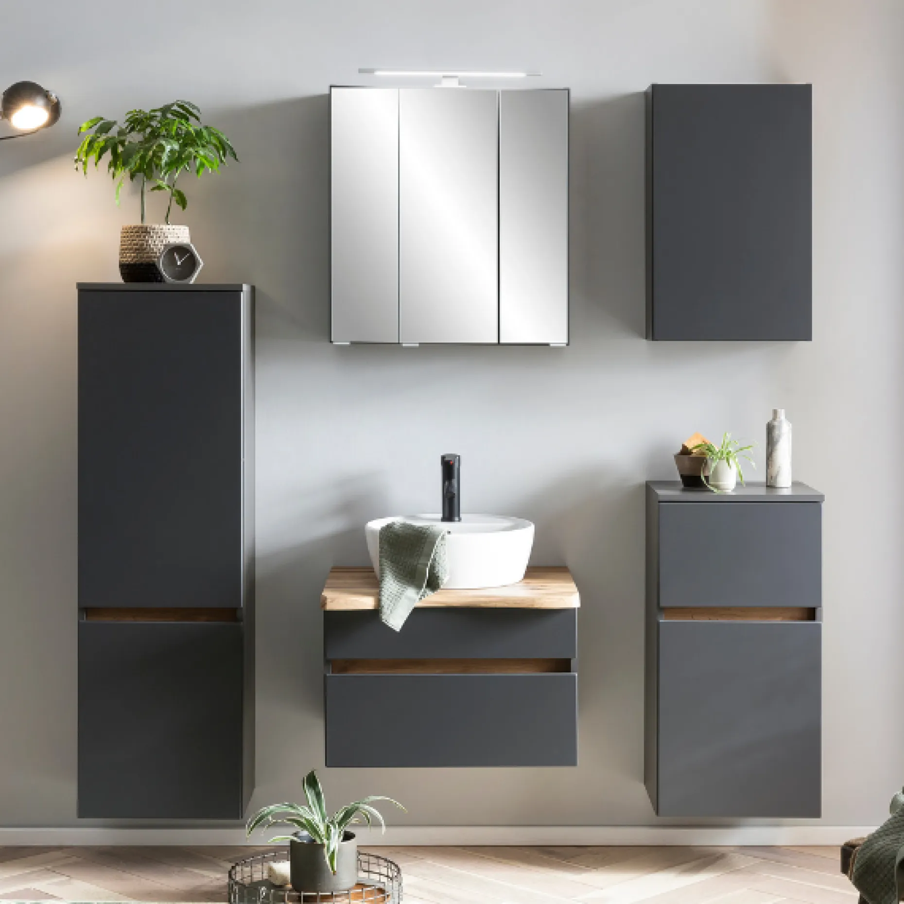 Waschtischunterschrank Vikas 61cm 2 Schubladen - anthrazit/eick