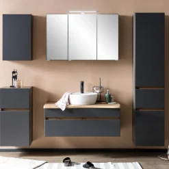 Waschtischunterschrank Vikas 101cm 2 Schubladen - anthrazit/pfirsich