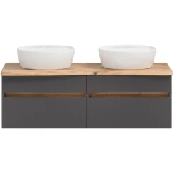 Waschtischunterschrank Vikas 121cm 4 Schubladen - anthrazit/gelb