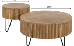 Emob Wave Runde Mangoholz Couchtische Set/2 - Sand Finish
