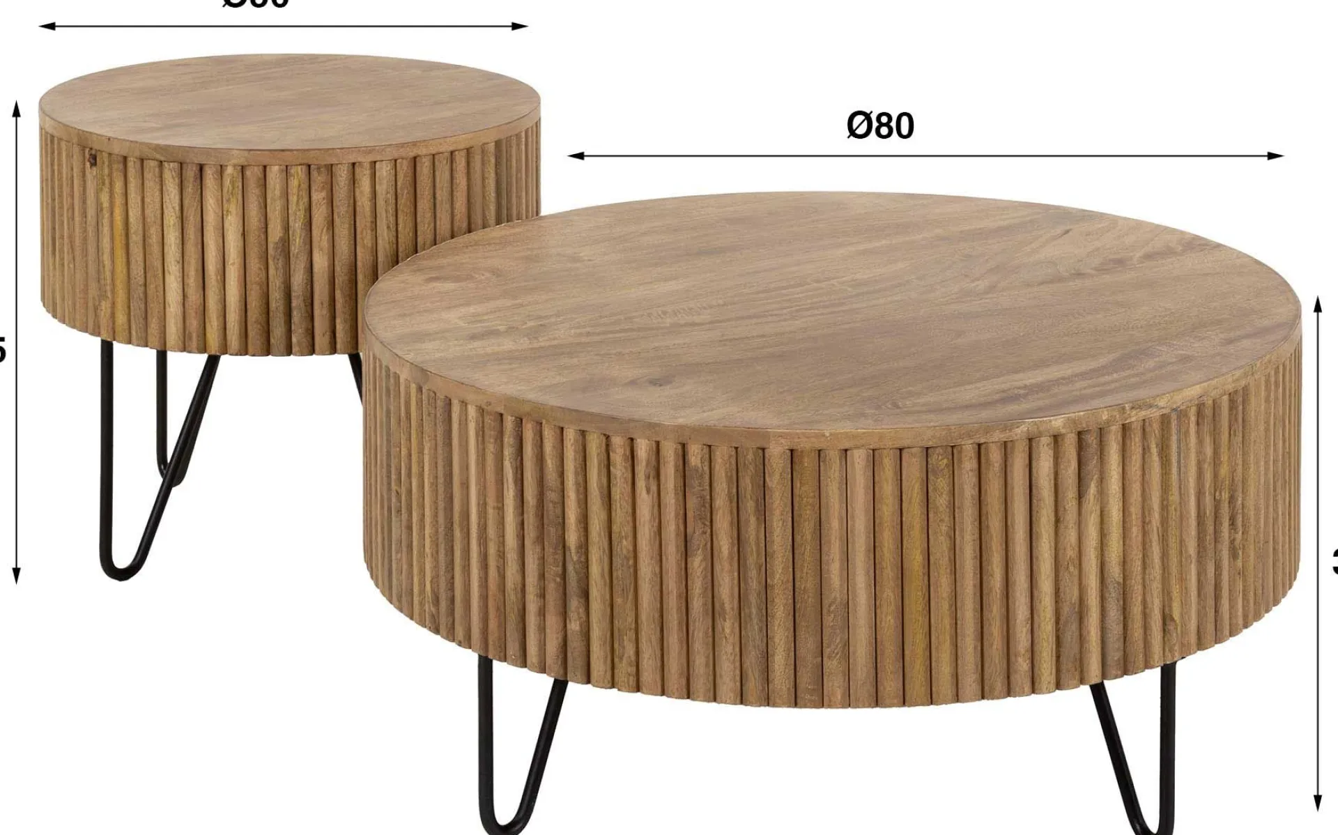 Emob Wave Runde Mangoholz Couchtische Set/2 - Sand Finish