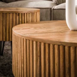 Emob Wave Runde Mangoholz Couchtische Set/2 - Sand Finish