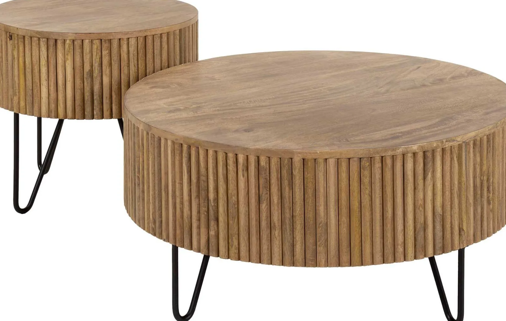 Emob Wave Runde Mangoholz Couchtische Set/2 - Sand Finish