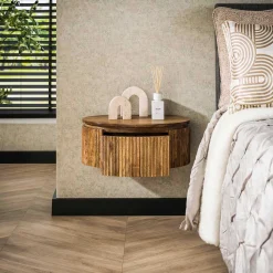 Wave Runder Nachttisch aus Mangoholz - Sand Finish