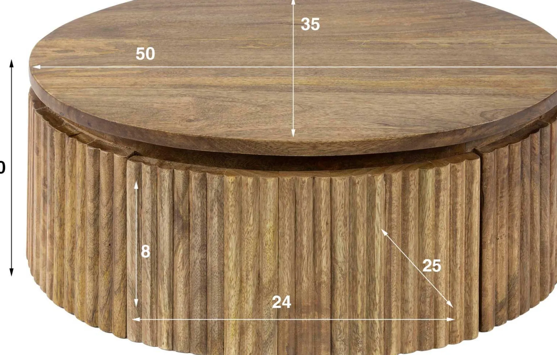 Wave Runder Nachttisch aus Mangoholz - Sand Finish