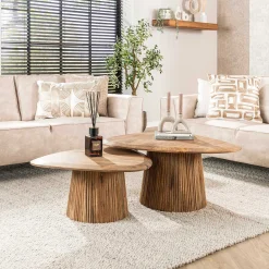 Emob Wave Triangular Top Couchtisch Set/2 - Massiv Mango Sand