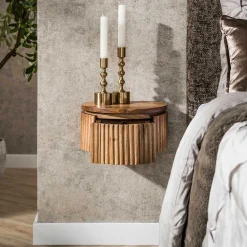 Wave XS Runder Nachttisch mit 1 Schublade - Massiv Mango Sand