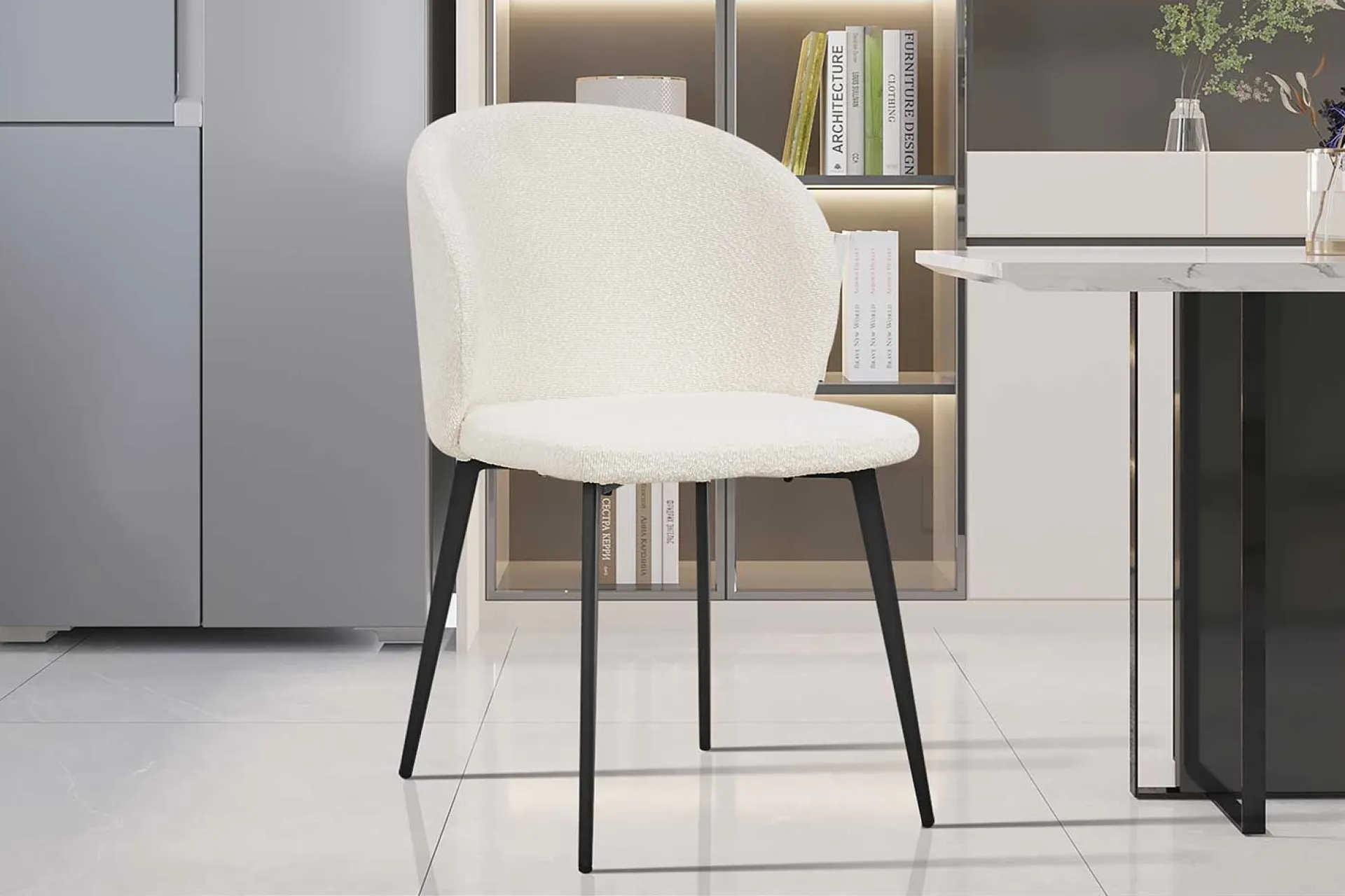 Rousseau er Bouclé-Stuhl Toledo | Metallbeine | H80 x B51 x T55 cm