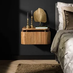 WelleNachttisch - Farbe Mango-Sand massiv
