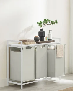 Vasagle Wäschekorb mit Regal Polly | Drei Fächer | 92,5 x 33 x 72 cm |