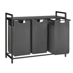Vasagle Wäschekorb mit Regal Polly | Drei Fächer | 92,5 x 33 x 72 cm | Grau