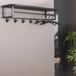 YucaRegalständer 6 Haken -schwarzes massives Akazienholz
