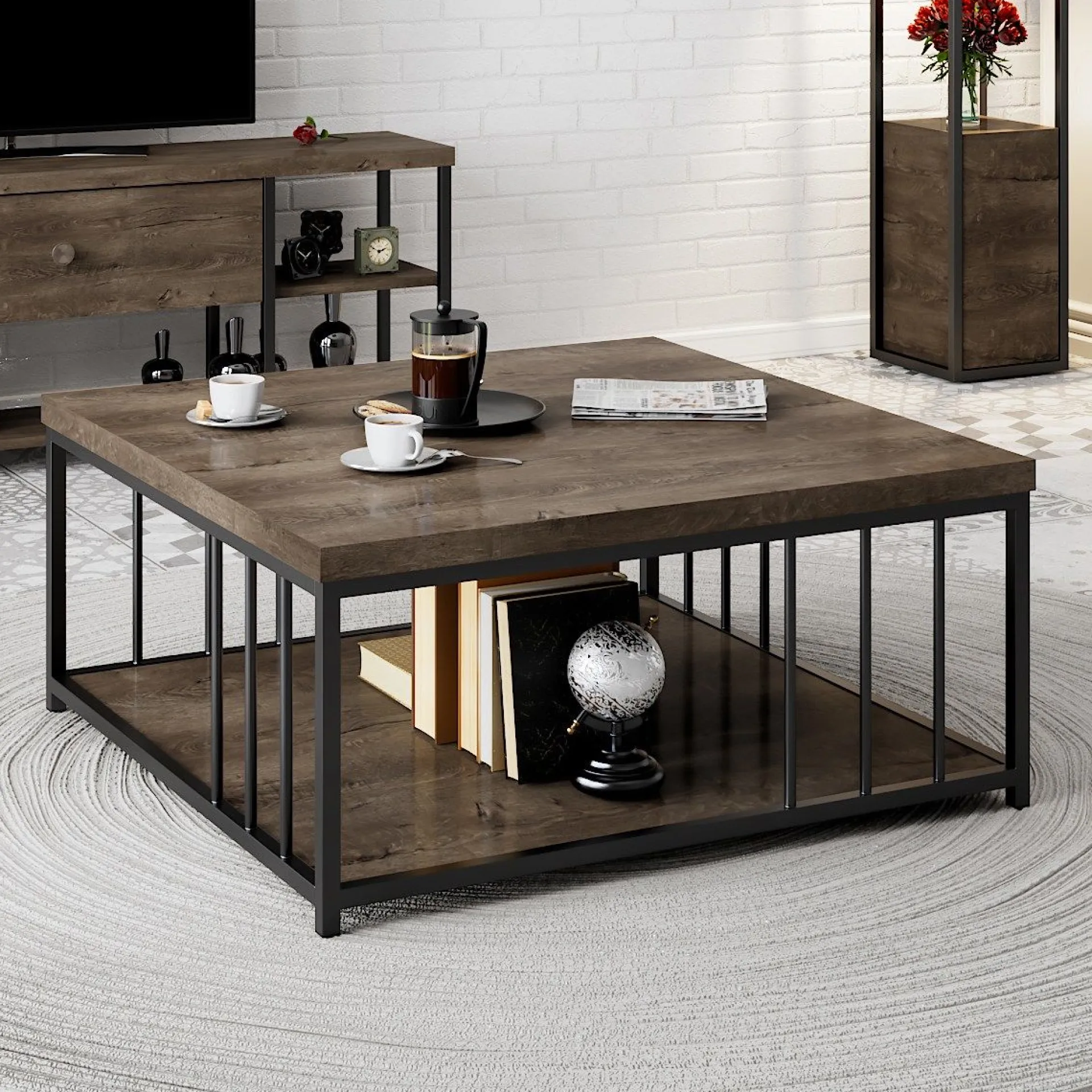 Emob Zenn Couchtisch | 100 % MELAMIN | Walnuss, Schwarz