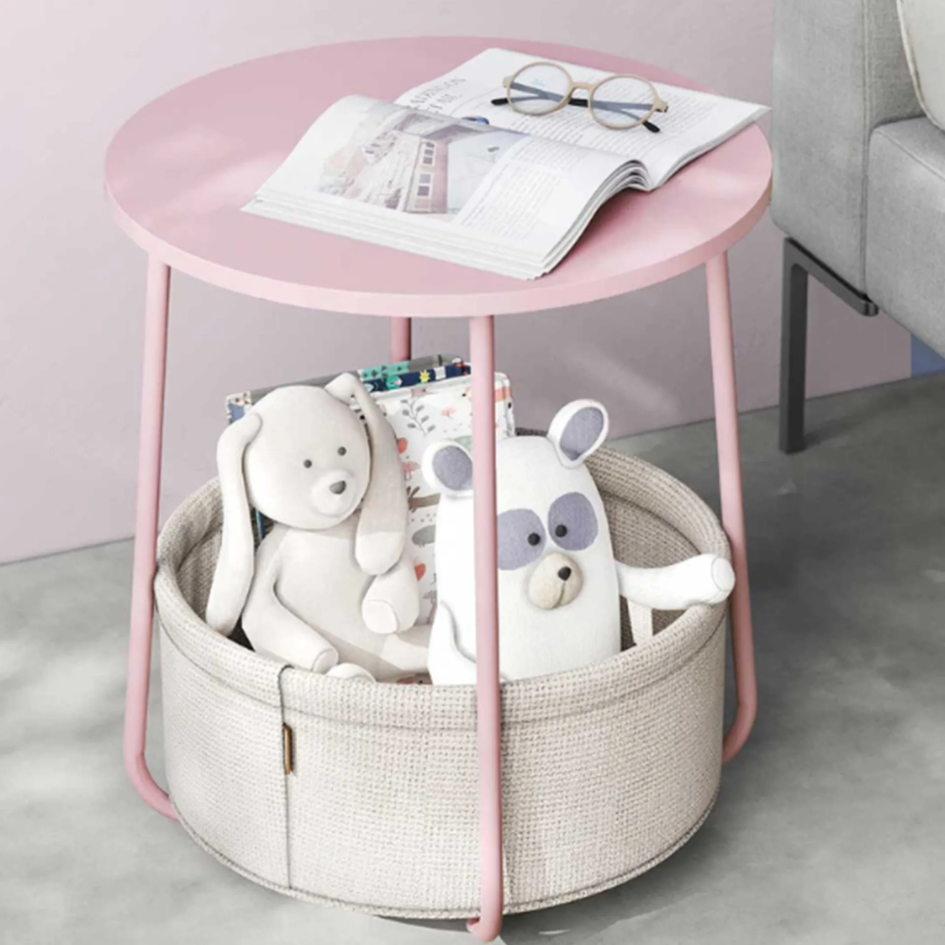 Vasagle Zoë Beistelltisch mit Korb ø45cm - /weiß