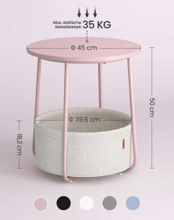 Vasagle Zoë Beistelltisch mit Korb ø45cm - /weiß