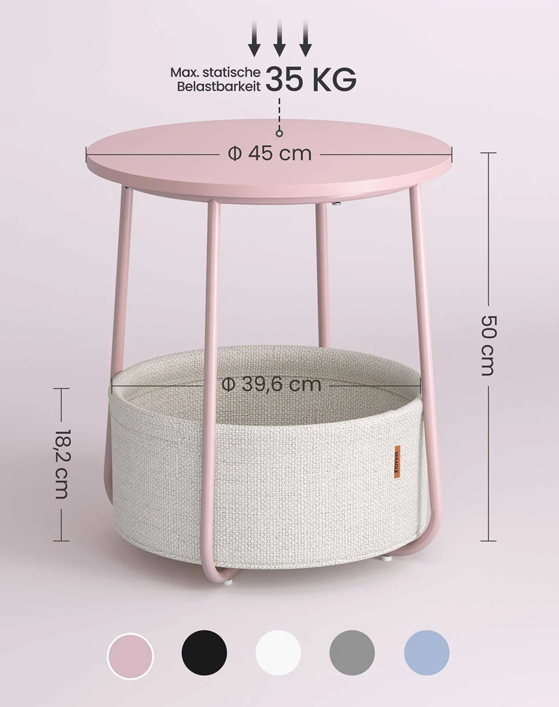 Vasagle Zoë Beistelltisch mit Korb ø45cm - /weiß