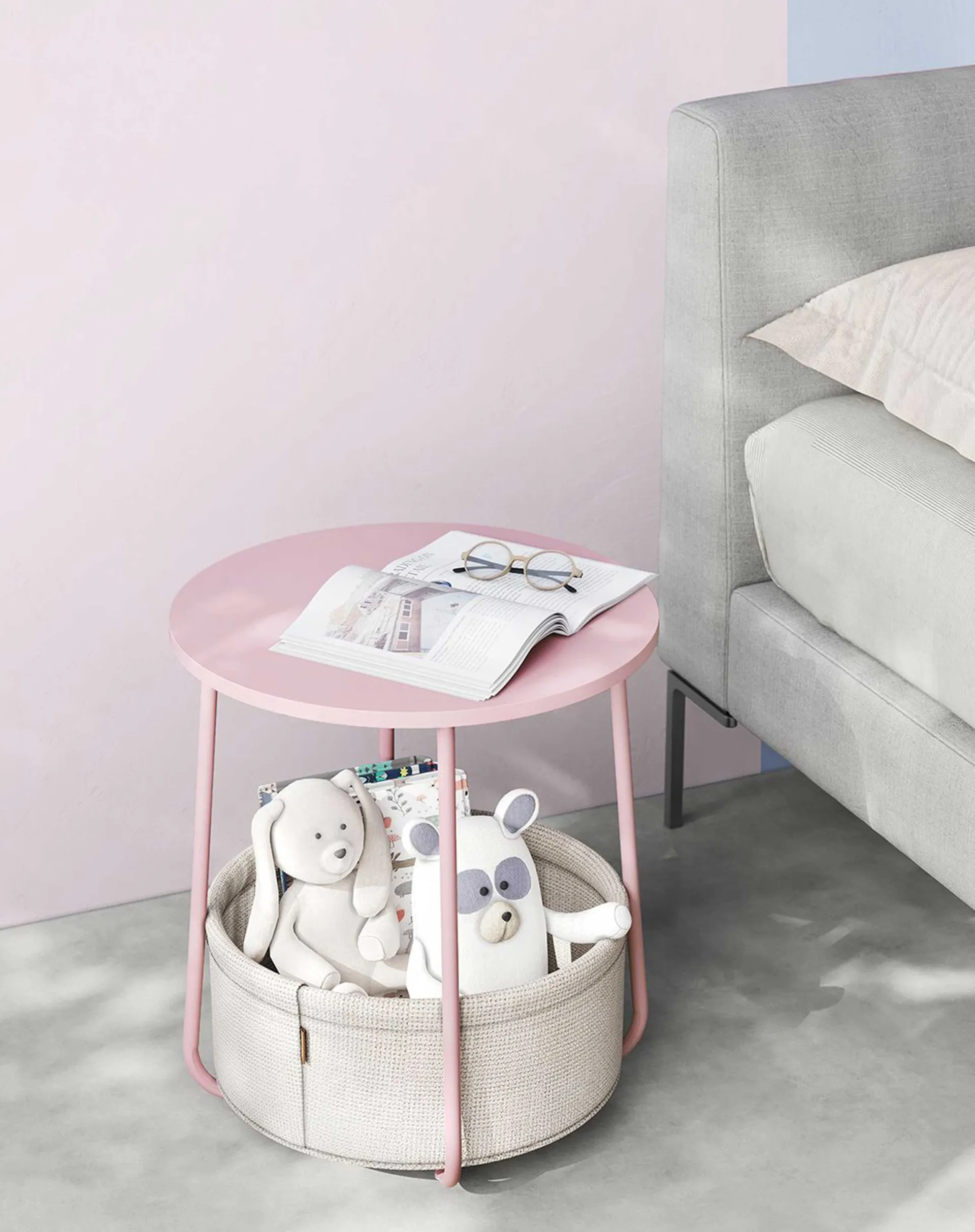 Vasagle Zoë Beistelltisch mit Korb ø45cm - /weiß