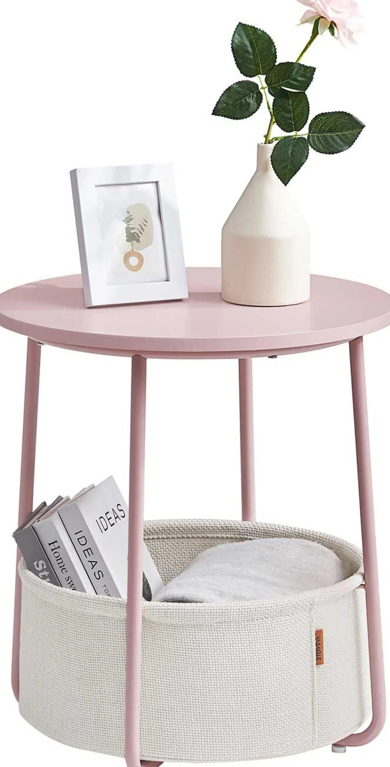Vasagle Zoë Beistelltisch mit Korb ø45cm - /weiß