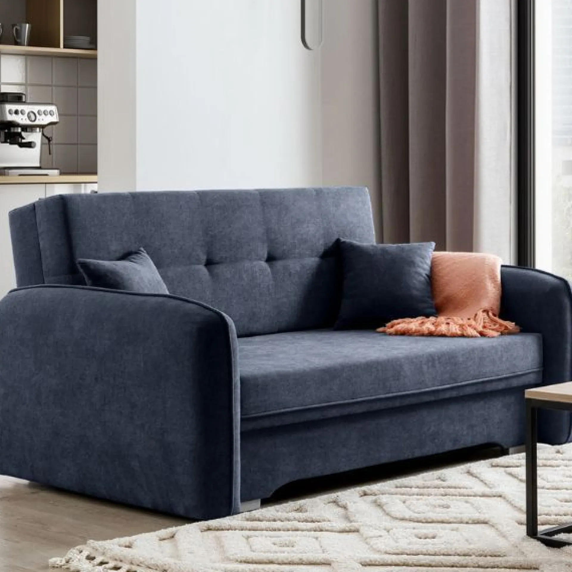 Emob Zweisitziges Sofa mit Schlaffunktion Laina | 155 x 105 x 75 cm | Dunkel