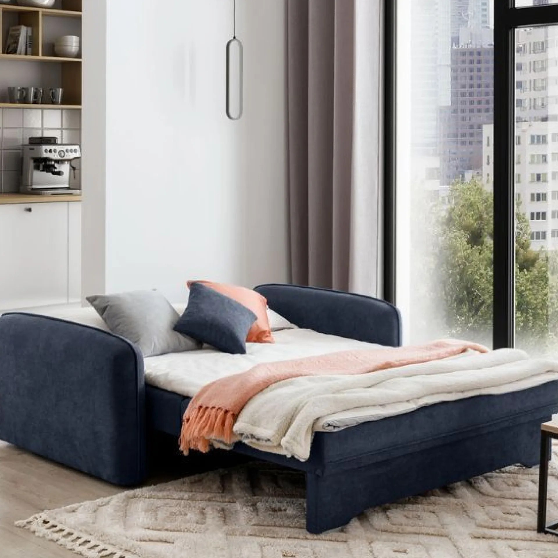 Emob Zweisitziges Sofa mit Schlaffunktion Laina | 155 x 105 x 75 cm | Dunkel