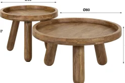 Emob Zweistöckiges Mangoholz-Dreibein-Couchtisch-Set in Sand