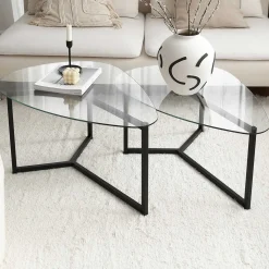 Emob Zweite Chance Locelso Couchtisch-Set | 100% gehärtetes Glas | 6mm Dicke | mattiert