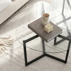 Emob Zweite Chance Locelso Couchtisch-Set | 100% gehärtetes Glas | 6mm Dicke | mattiert