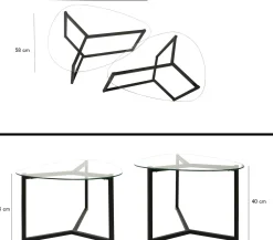 Emob Zweite Chance Locelso Couchtisch-Set | 100% gehärtetes Glas | 6mm Dicke | mattiert